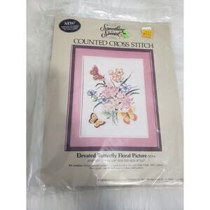 Vintage Butterfly Floral Picture Counted Cross Stitch Kit Floral Monarch Lilly